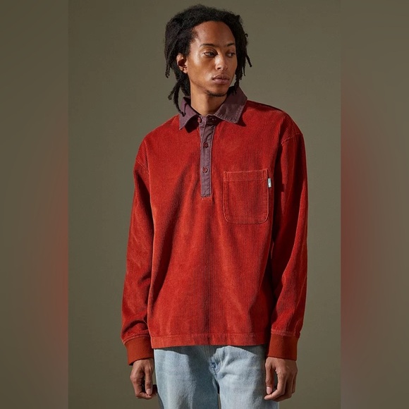 Urban Outfitters Men's Large Teracotta Corduroy Popover Collared Shirt Orange - Picture 1 of 16